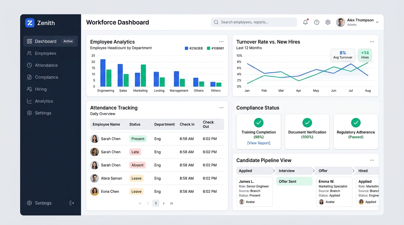 AAN Workforce Platform Dashboard showing analytics, candidate pipeline, and compliance tracking